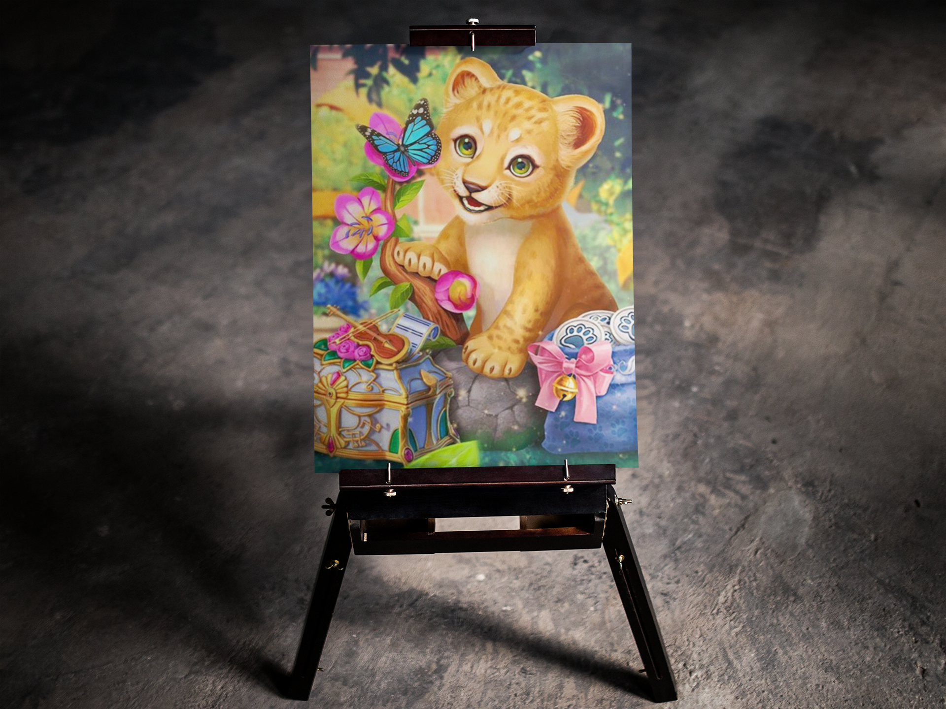Baby Cub Playing With a Butterfly 5D Diamond Art Kit