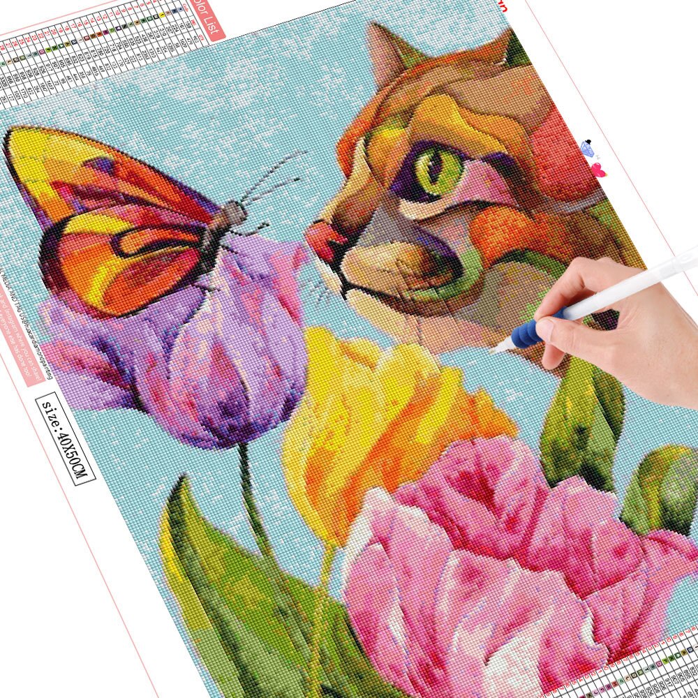 Mosaic Kitty & Flowers 5D Diamond Art Kit