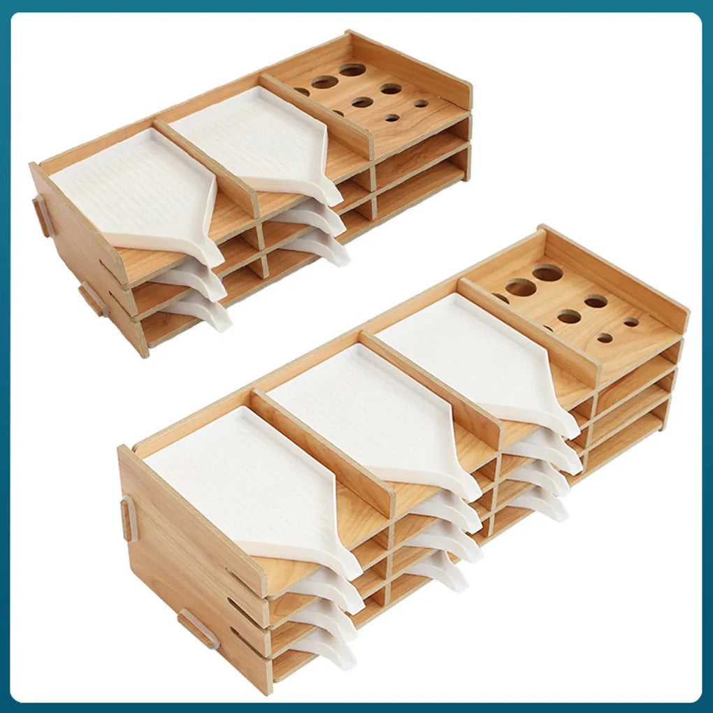 Multi-Layer Wood Rack with Sorting Trays