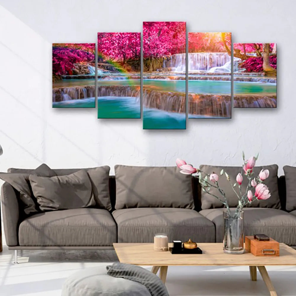 Multi-Canvas Cherry Blossom Waterfall 5D Diamond Art Kit