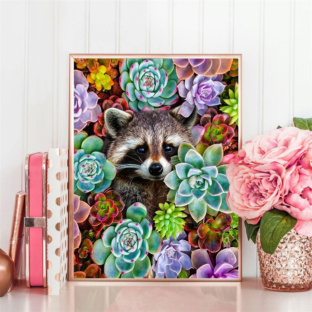 Floral Raccoon 5D Diamond Art Kit