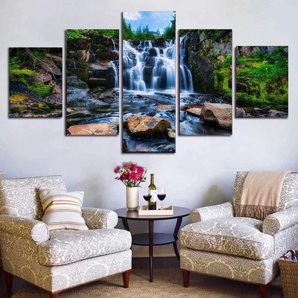 Multi-Canvas Scenic Forest Waterfall 5D Diamond Art Kit