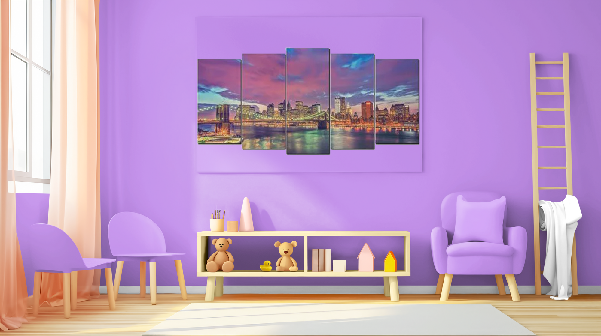 Multi-Canvas Purple Clouds Over City 5D Diamond Art Kit