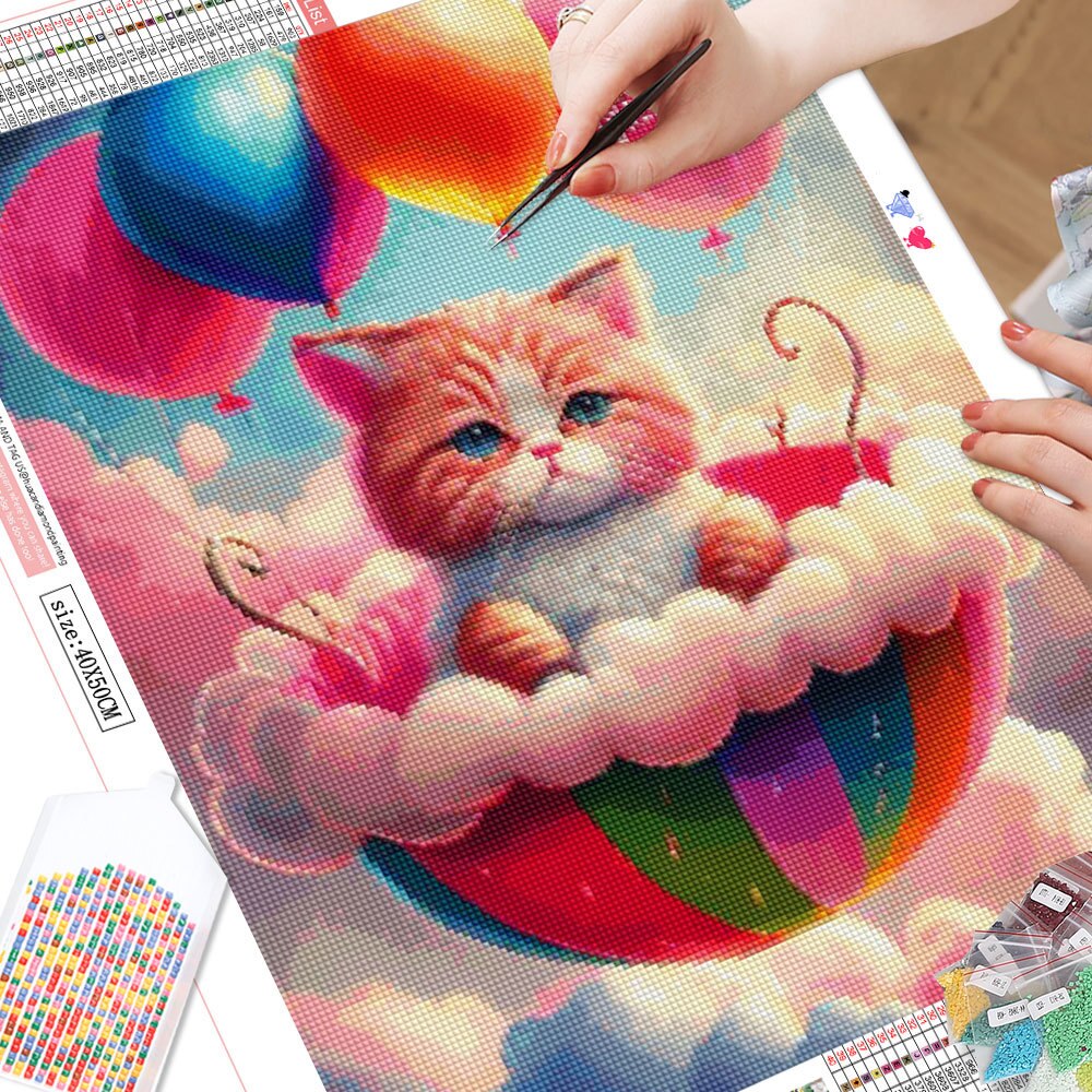 Pastel Balloon Kitty 5D Diamond Art Kit