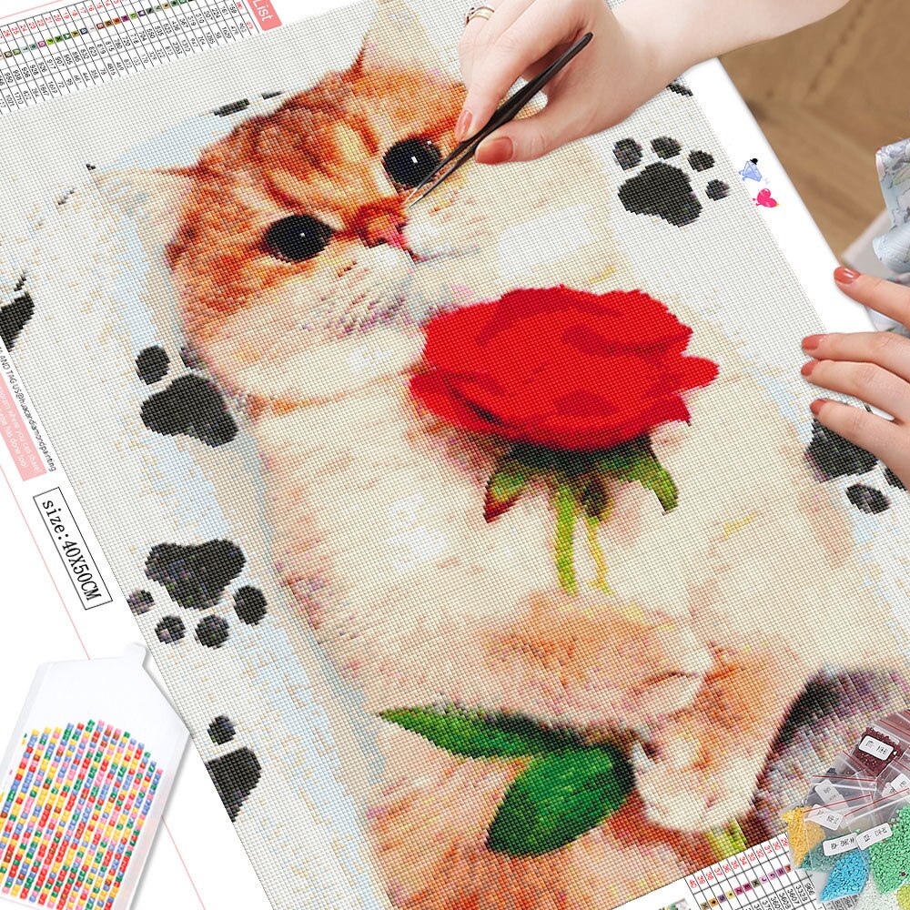 Rose-Holding Kitties 5D Diamond Art Kit