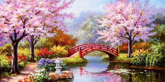 Cherry Blossom Bridge Crossing 5D Diamond Art Kit