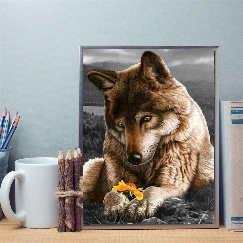 Wolf Holding a Flower 5D Diamond Art Kit