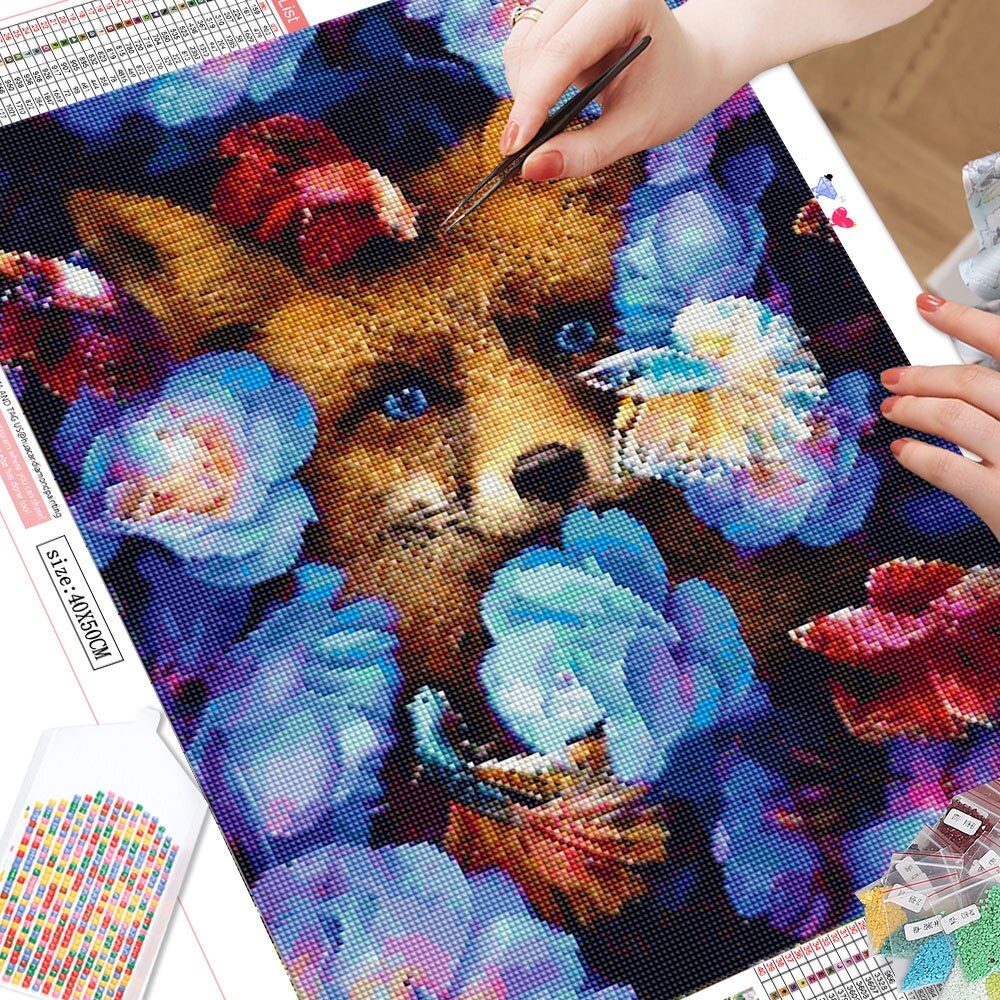 Fox & Fish Hidden in Flowers 5D Diamond Art Kit