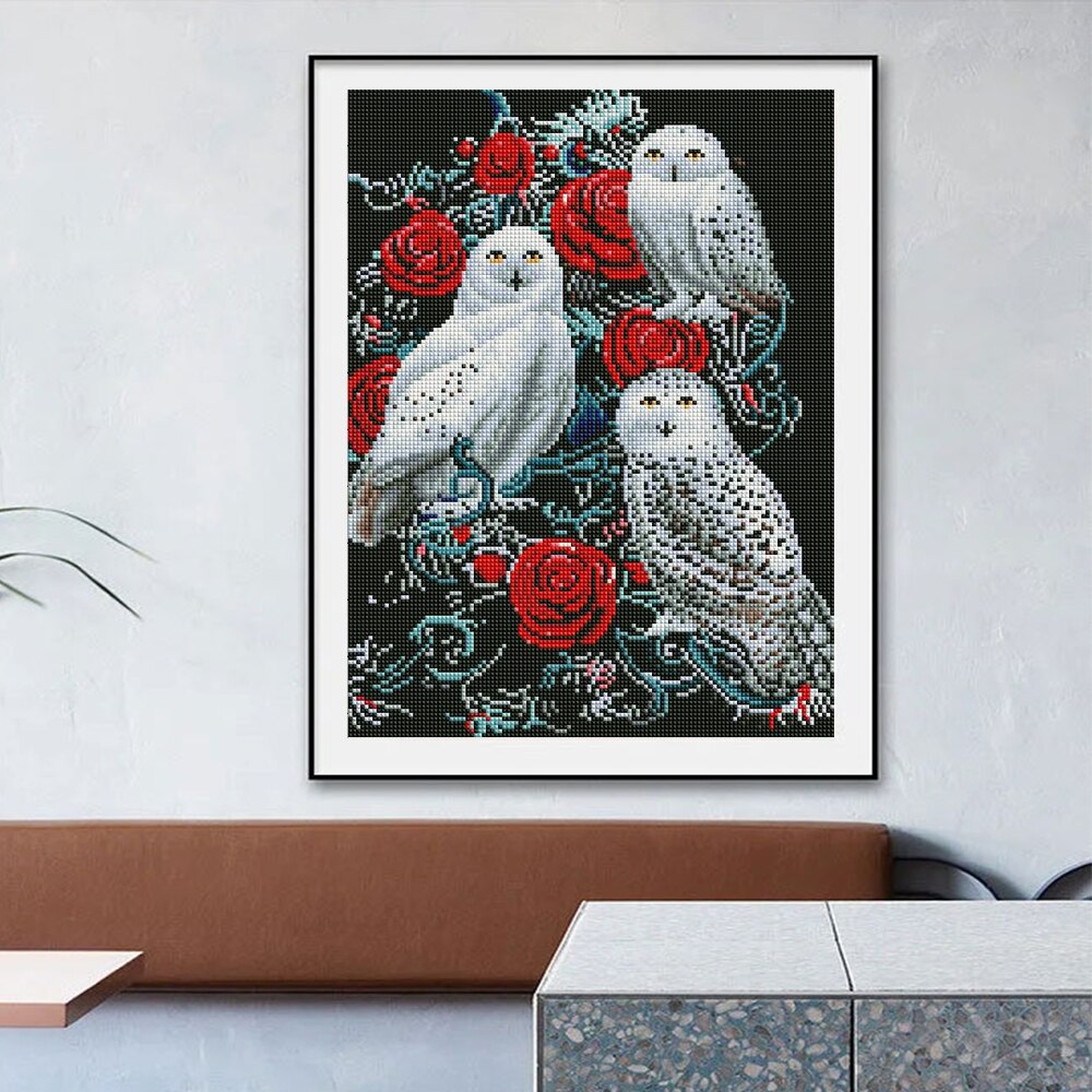 Thorny Rose Owls 5D Diamond Art Kit