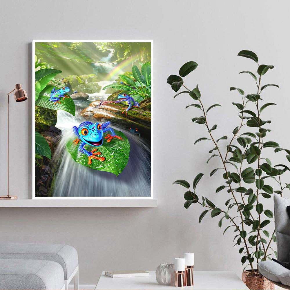 Frogs Sliding Down a Waterfall 5D Diamond Art Kit