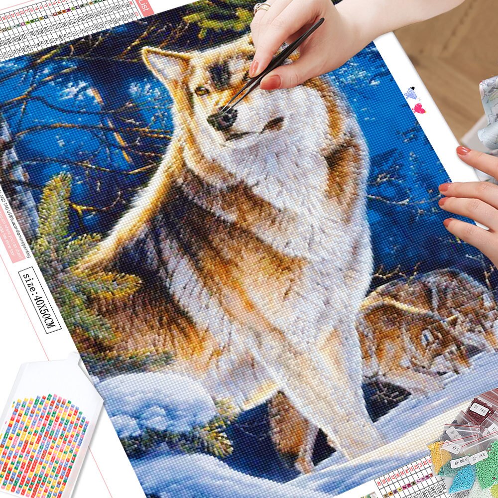 Snowy Wolf Pack 5D Diamond Art Kit