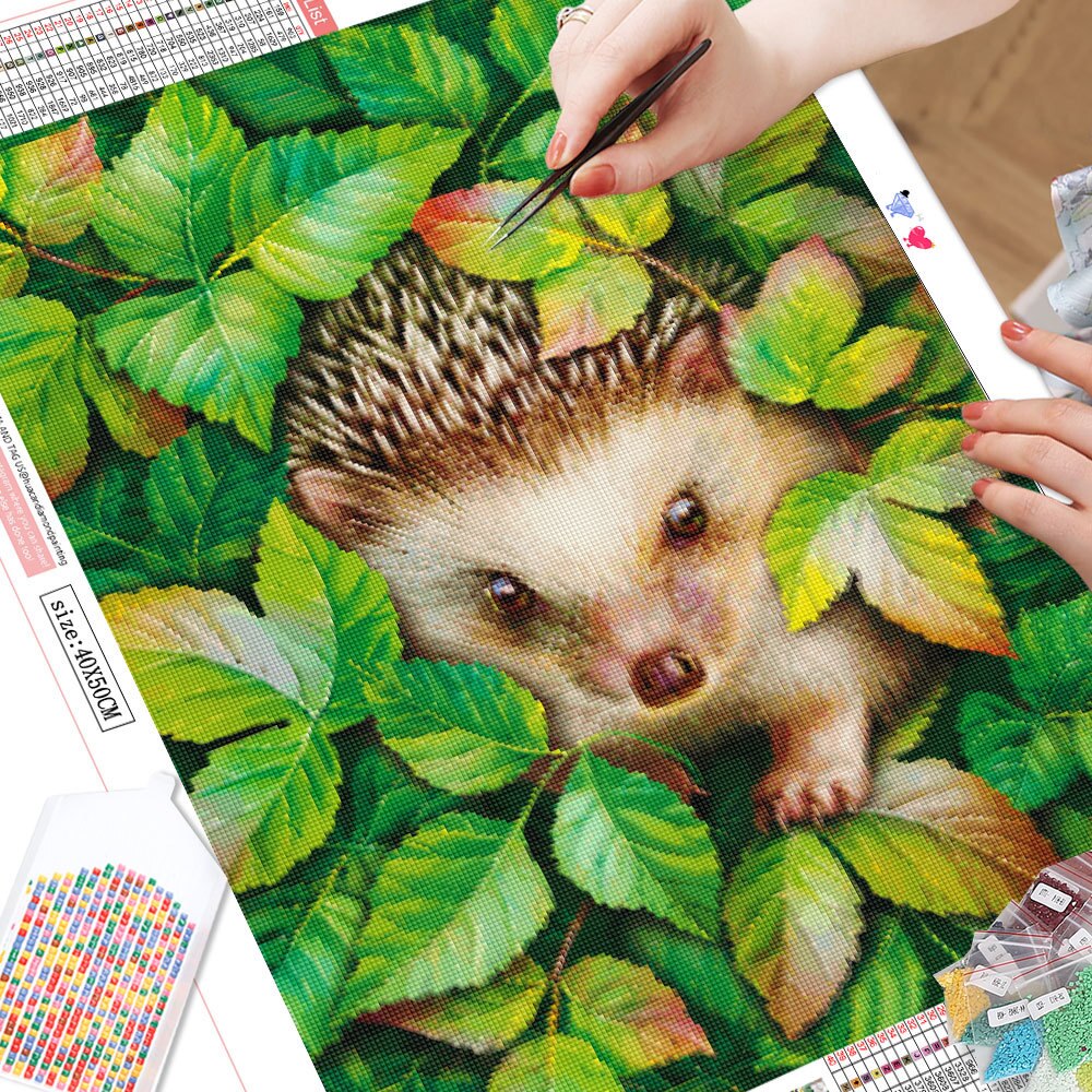 Porcupine Hidden in Leaves 5D Diamond Art Kit