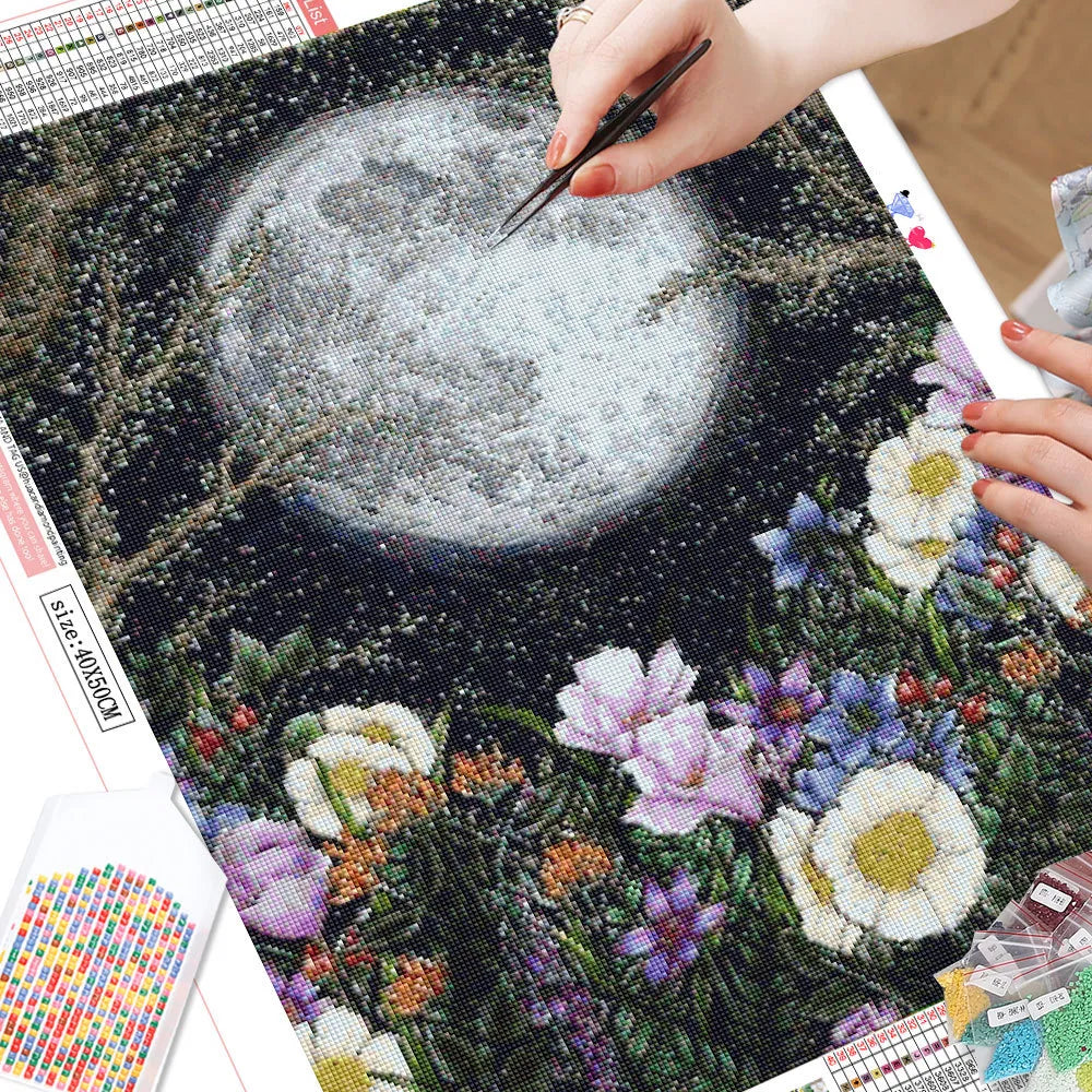 Floral Full Moon 5D Diamond Art Kit