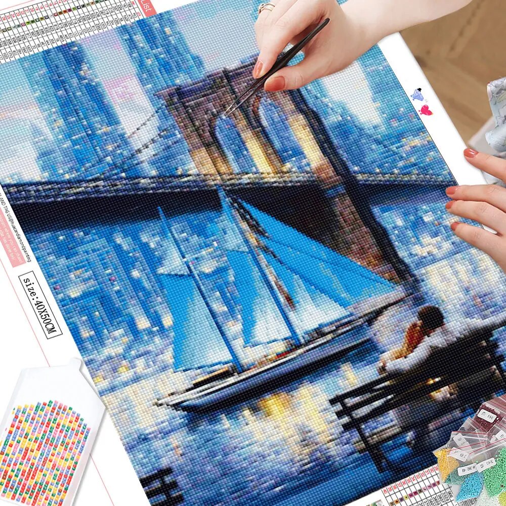 Blue City Bridge 5D Diamond Art Kit