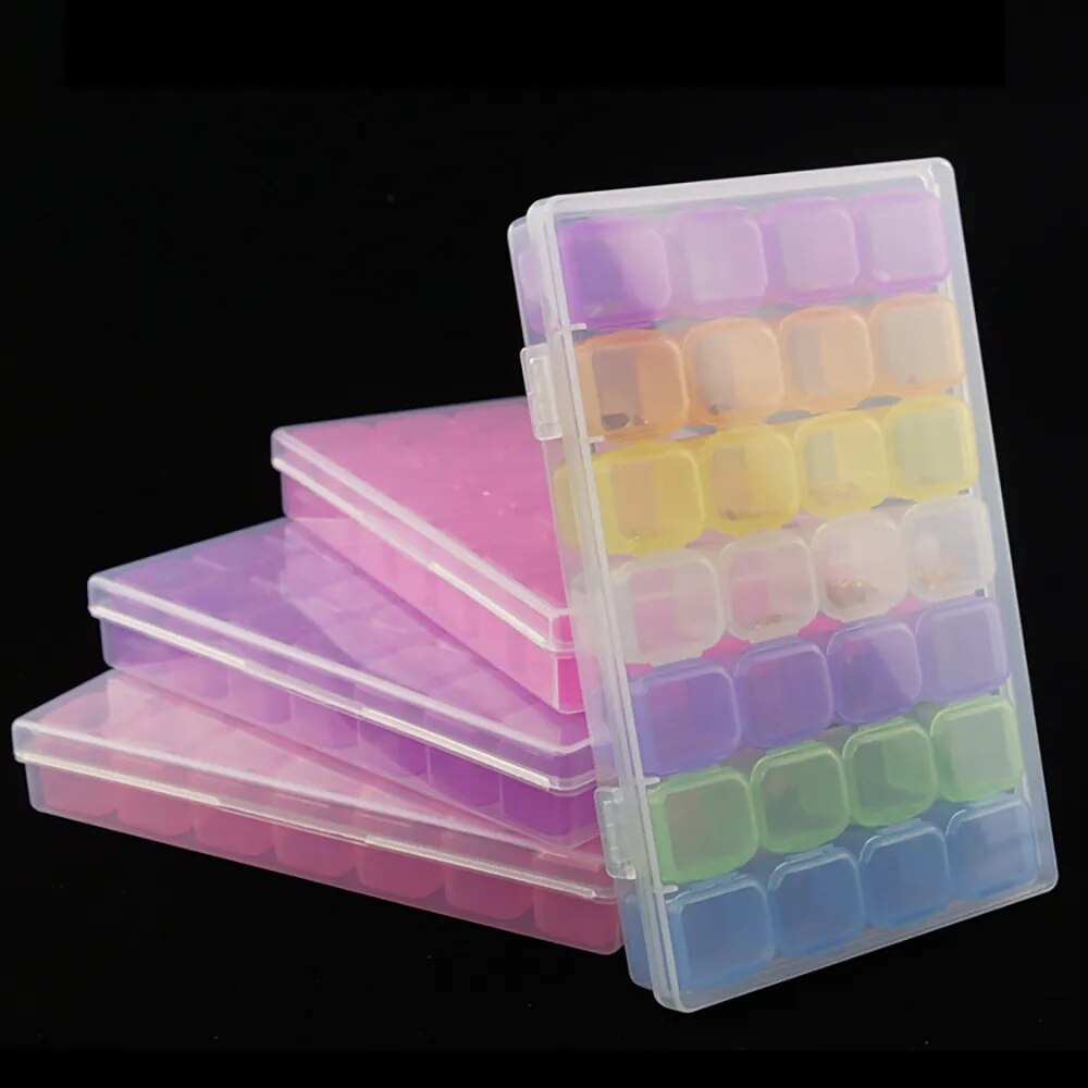28 Grid Diamond Gem Storage Box with Funnel and Labels