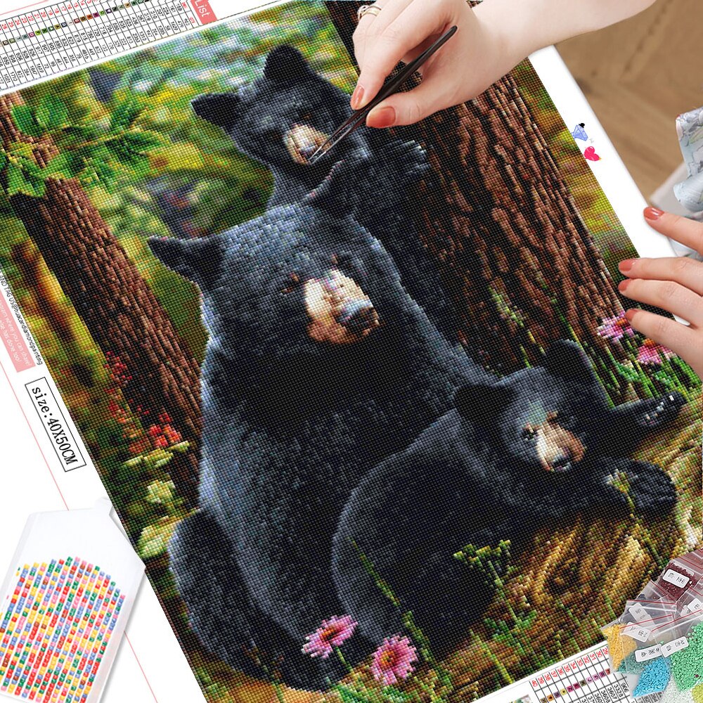 Bear Family in the Woods 5D Diamond Art Kit