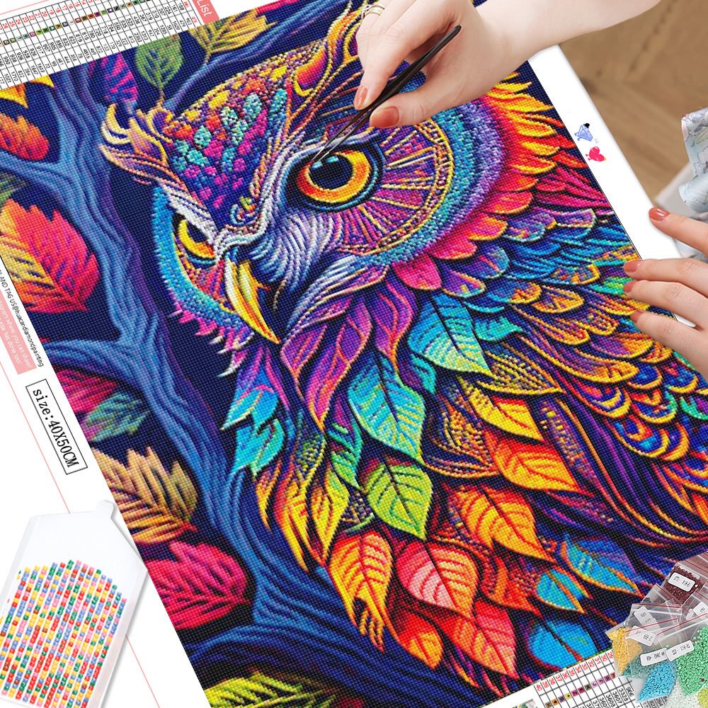 Mosaic Rainbow Owl 5D Diamond Art Kit
