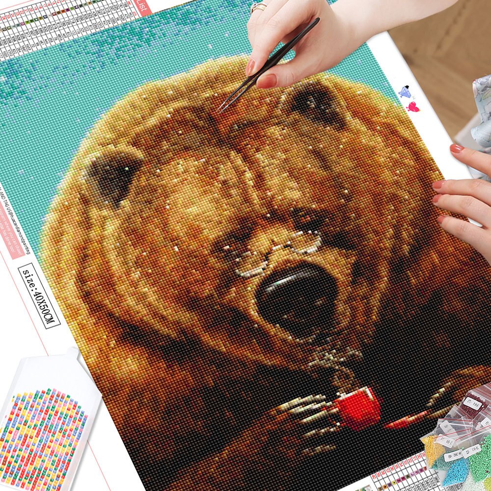 Bear Sipping on Hot Cocoa 5D Diamond Art Kit