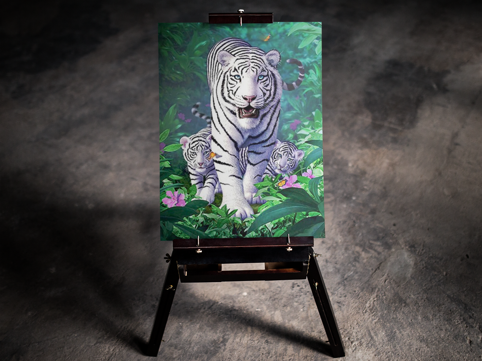 Approaching White Tiger Family 5D Diamond Art Kit