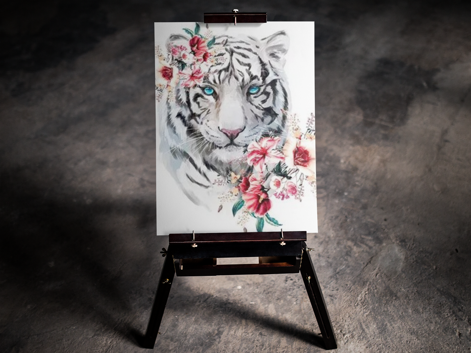 Floral White Tiger 5D Diamond Art Kit